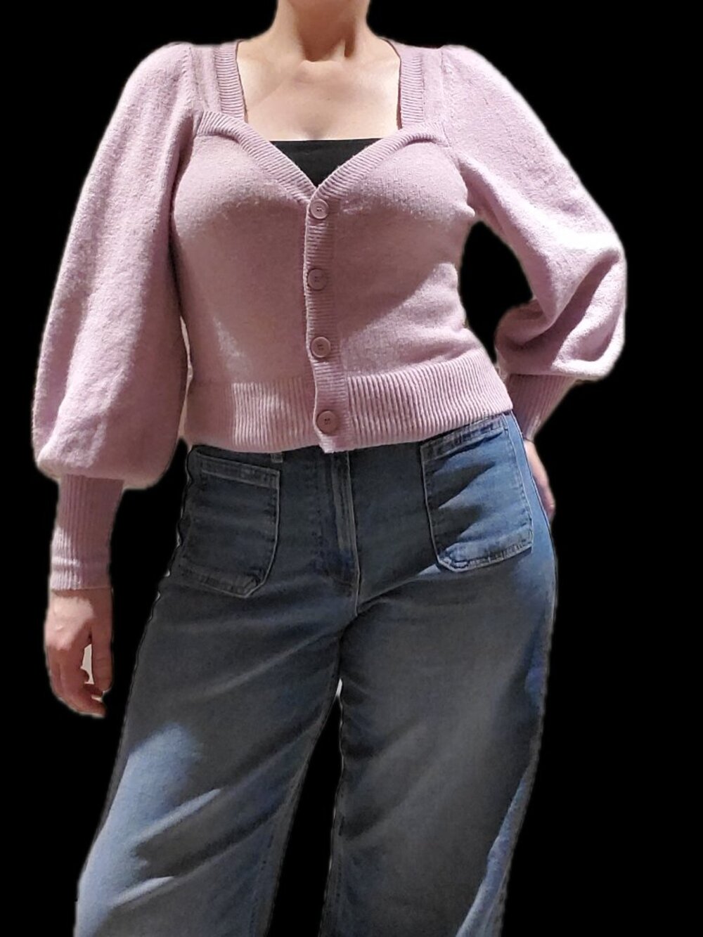 French Connection Lavender Puff Sleeve Sweetheart Cardigan – Size Medium